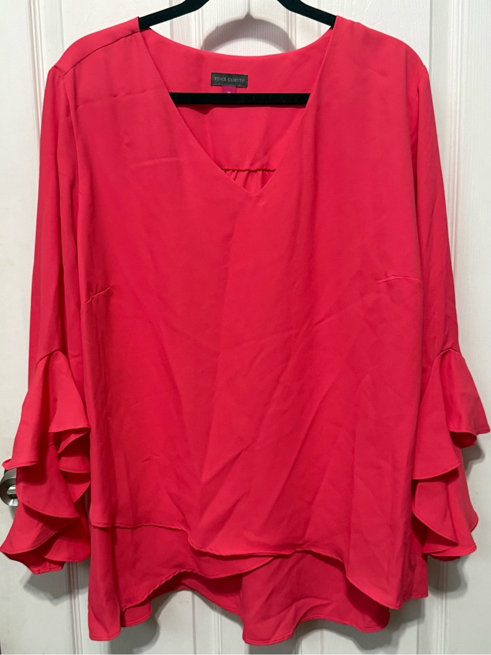 Vince Camuto Coral Ruffle-Sleeve V-Neck Blouse